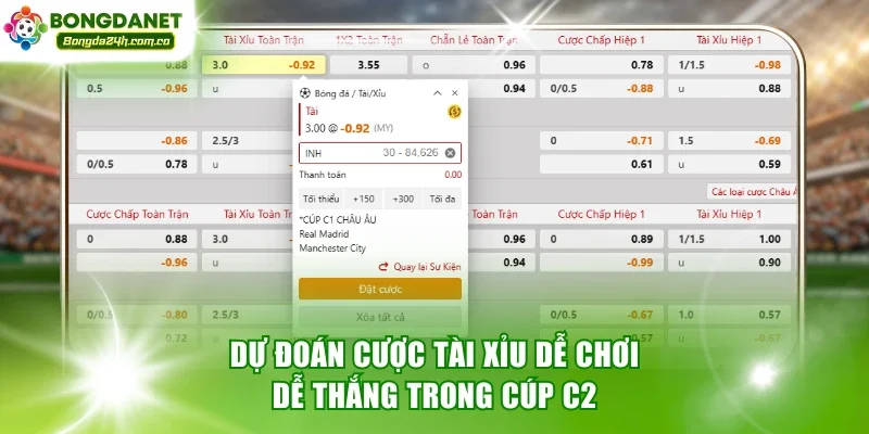 Dự đoán cược Tài Xỉu dễ chơi dễ thắng trong cúp C2