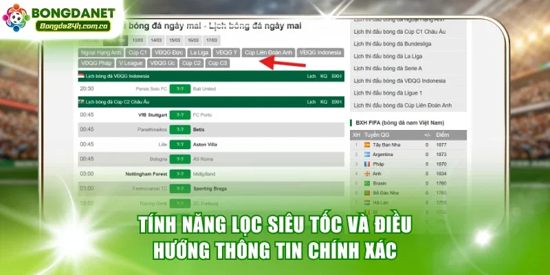 Tính năng lọc siêu tốc và điều hướng thông tin chính xác