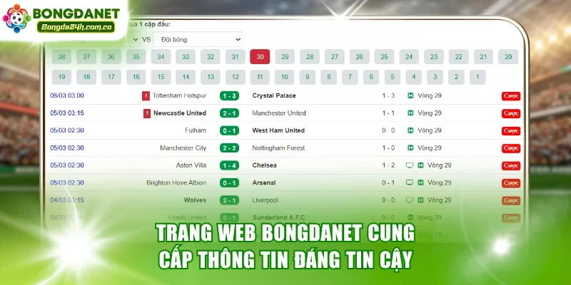Trang web Bongdanet cung cấp thông tin đáng tin cậy