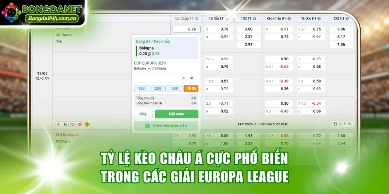 Tỷ lệ kèo Châu Á cực phổ biến trong các giải Europa League